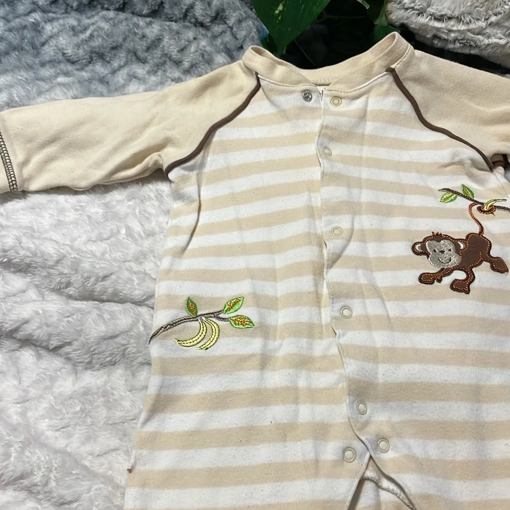 2 for1 Onesie Boys 3-6M Jumper Tan striped monkey blue hockey Toronto Snap front